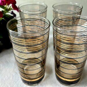 4 Vintage Black & Gold Culver Glasses